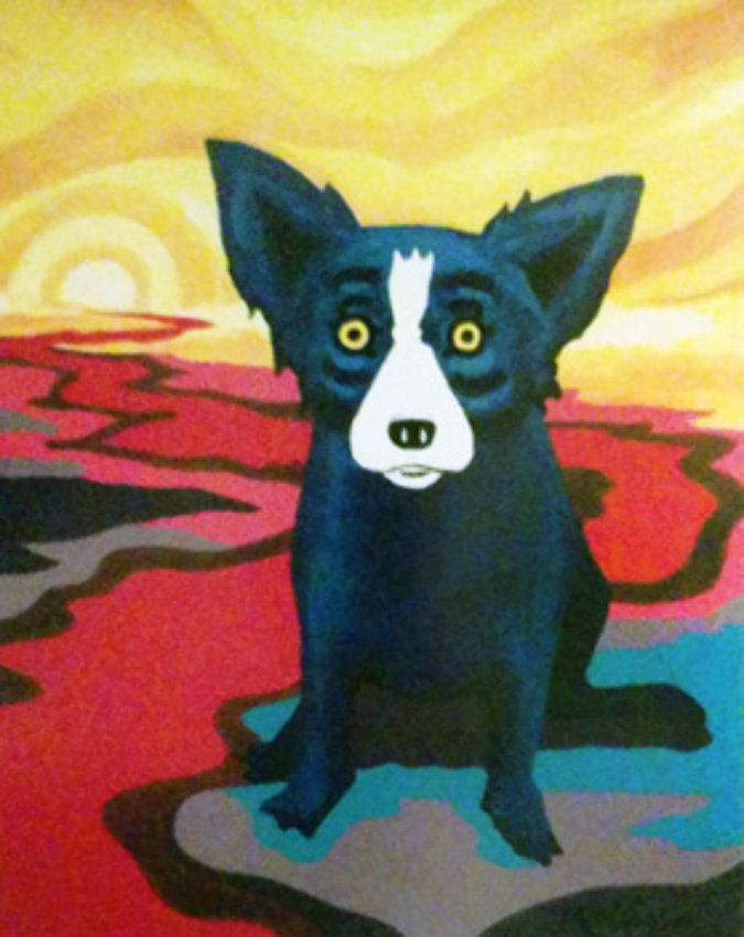 Blue Dog Rodrigue "Blue Dog on the River" Lithograph Weller