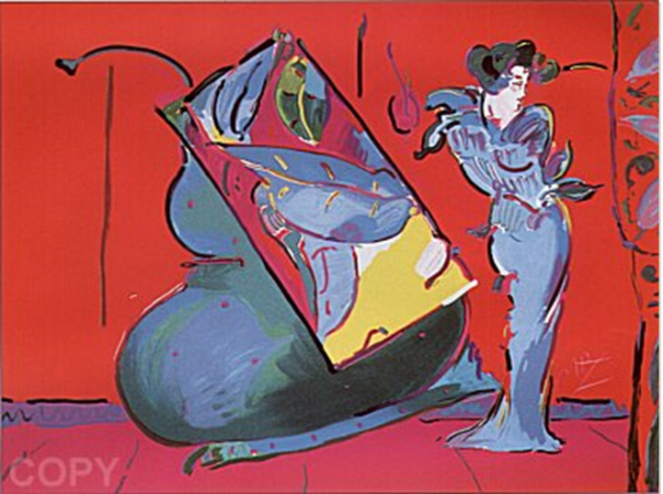 Peter-Max-Lady-on-Red-With-Floating-Vase-253057339427